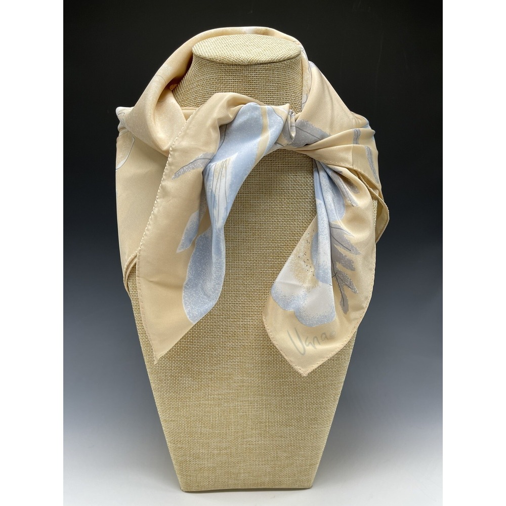Vintage Vera Scarf Beige Blue Floral Handkerchief Hankie